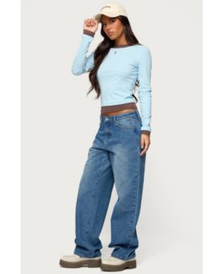 Women's Contrast Layered Look Long Sleeve T Shirt