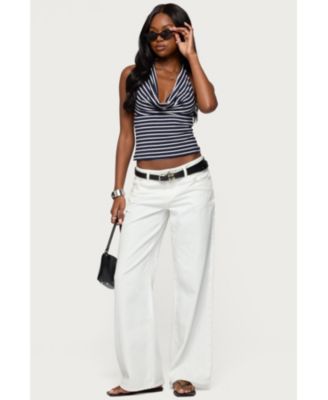Women's Striped Cowl Neck Halter Top