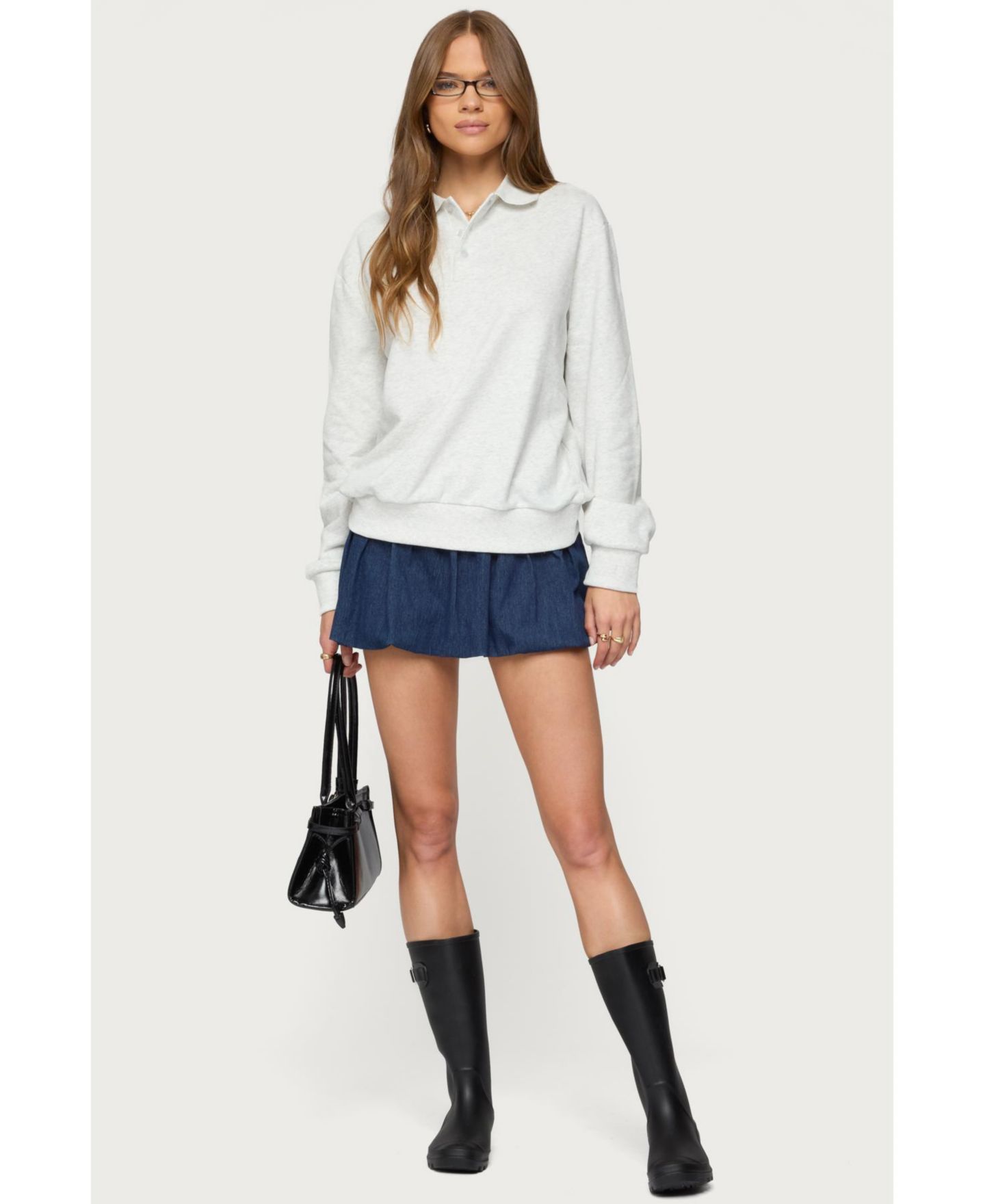 Женский свитшот Edikted Scholar Oversized Polo Sweatshirt, цвет: Серый меланжевый — фото 4