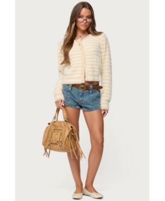 Women's Aria Striped Fuzzy Knit Cardigan