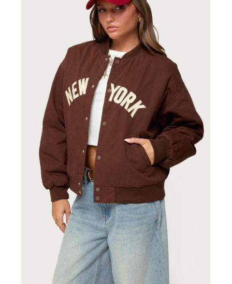 Женская куртка Edikted Big Apple Oversized Bomber, цвет: Коричневый