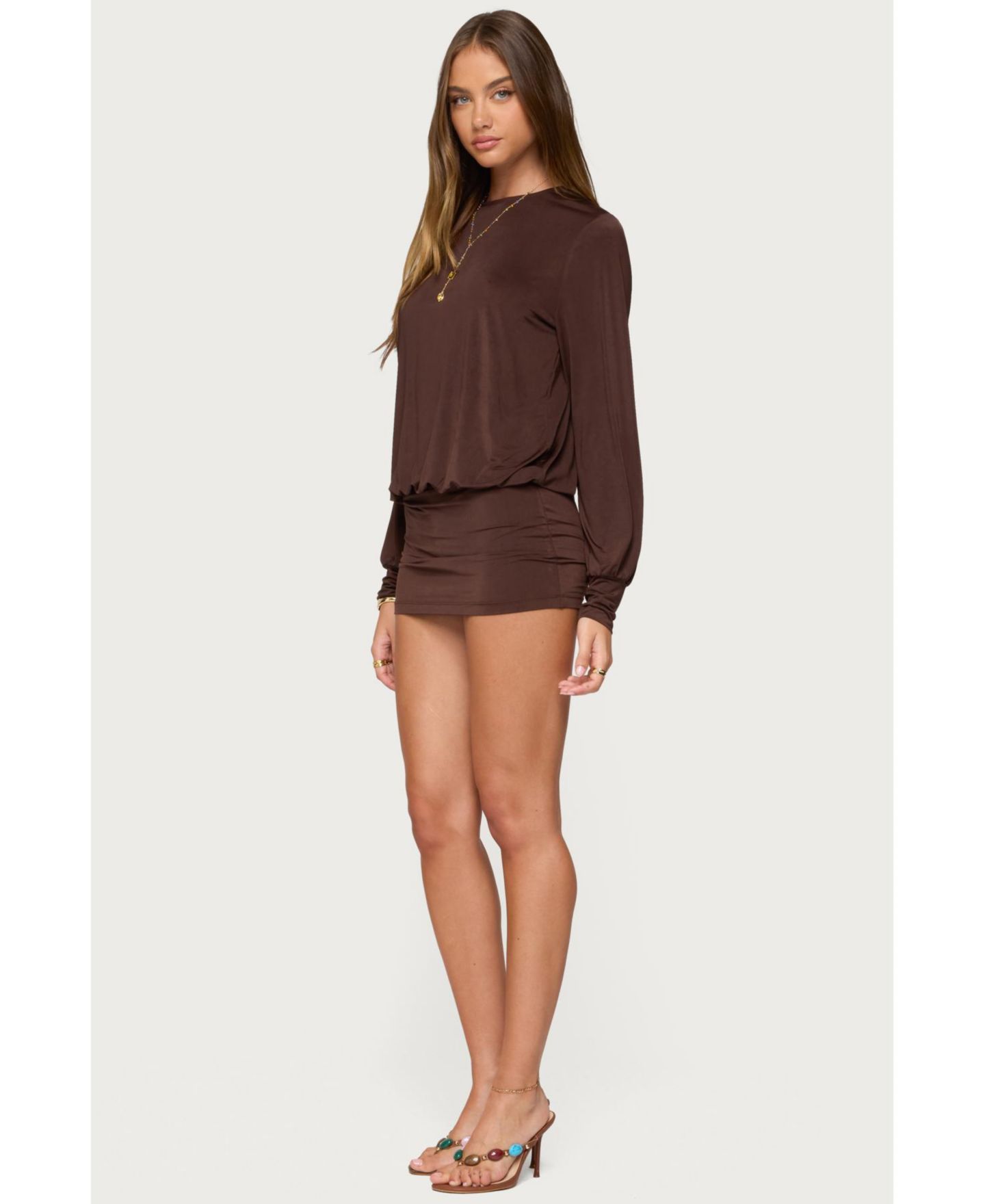 Женский комбинезон Edikted Guilia Backless Long Sleeve, цвет: Тёмный коричневый — фото 3