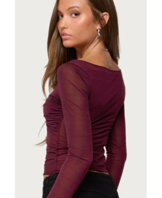 Women's Oona Sheer Gathered Long Sleeve Top