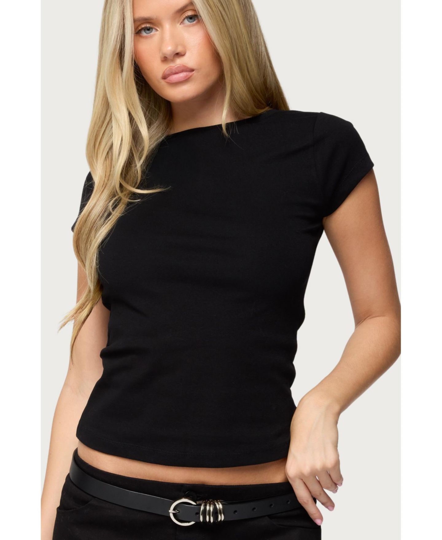 Женская футболка Edikted Oliana Ribbed Boat Neck T, цвет: Чёрный — фото 1