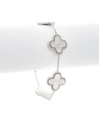 Rhodium Plated Five Station Flower Bracelet