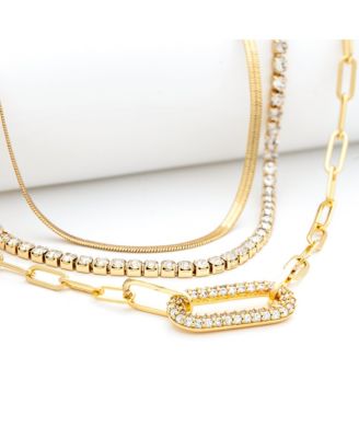 18K Gold Plated 3-Pc. Layered Necklace Set with Pave Accents