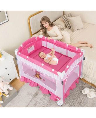 Portable Baby Playpen Crib Cradle Changing Pad Mosquito Net Toys
