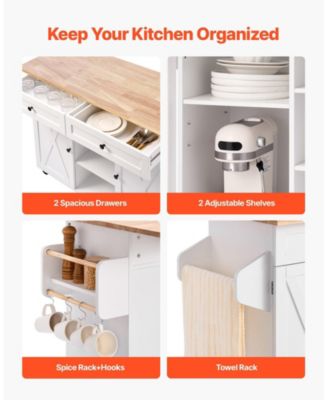 Rolling Kitchen Island Cart with Storage Cabinet, Drawer, and Drop Leaf Table