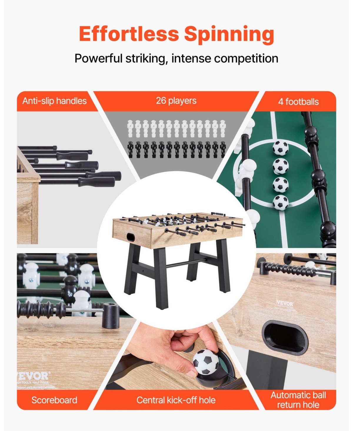 Slickblue Foosball Soccer Game Table Standard Size for Indoor Home or Game Room