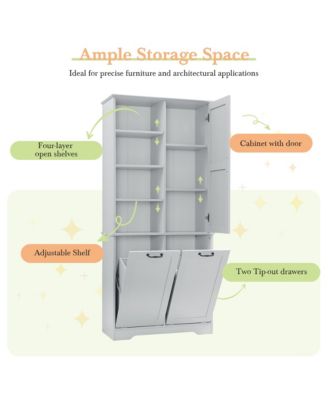 Bathroom Storage Cabinet with Doors Drawers Tilt-Out Laundry Hamper and Adjustable Shelves