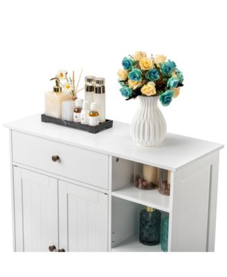 Double-Door Bathroom Cabinet with Adjustable Panels, Drawer, and Side Shelves