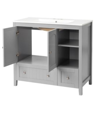 35.4"W MDF 2 Drawers & Double Doors Lacquered Bathroom Vanity Cabinet