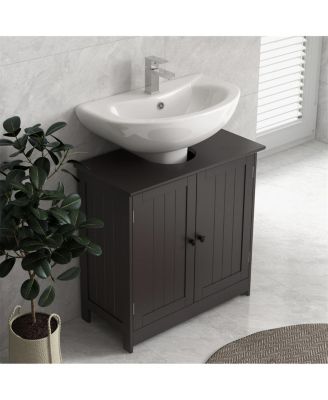 23.5"W Coffee MDF Pedestal Sink Storage Cabinet with Shelves