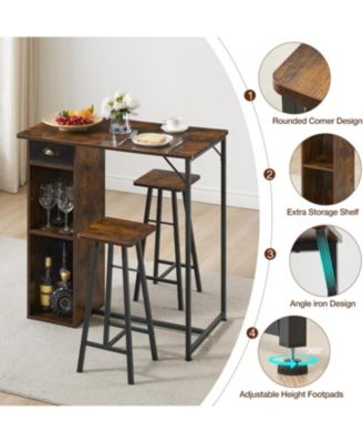 3 Pc. Set MDF, Steel Storage Drawer, Shelf, Space-Saving, Barstools Small Bar Table Set