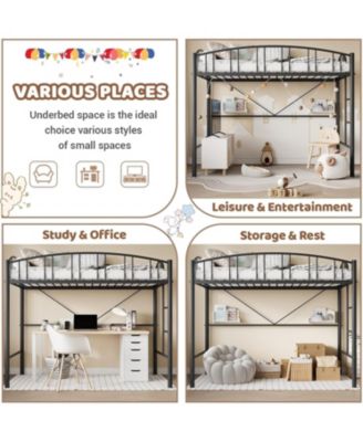 Loft Bed Twin Size, Heavy Duty Metal Loft Bed Frame with Arched Guardrail and Safety Ladder, Space-Saving, No Box Spring Needed, Matte Black