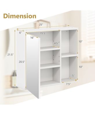 25" Engineered Wood, Silver Mirror Wall Mounted Storage Organizer w/ Single Mirror Door Bathroom Medicine Cabinet