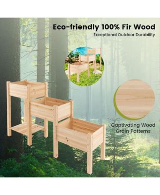 3-Tier Wooden Garden Bed Elevated Planter w/ 3 Planter Boxes, Open Storage Shelf