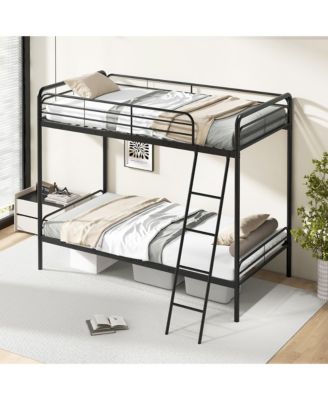 Twin Over Twin Bunk Bed Heavy Duty Metal Bunk Bed w/ Ladder Safety Guardrails
