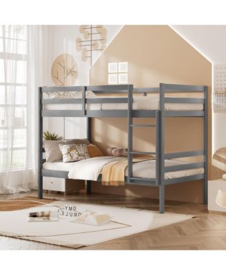 Twin Over Twin Wood Bunk Beds W/Ladder & Safety Rail Pine Wood Bunk Bed