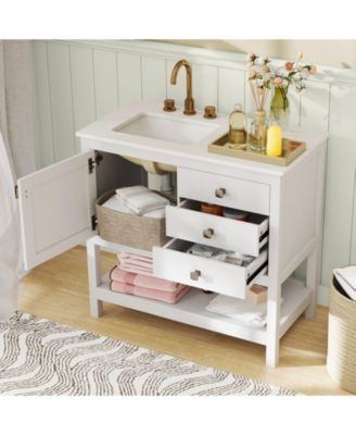 1Pc Granite Countertop, Ceramic Sink, 2 Drawers &amp; Open Shelf Extra Wide Bathroom Vanity Unit