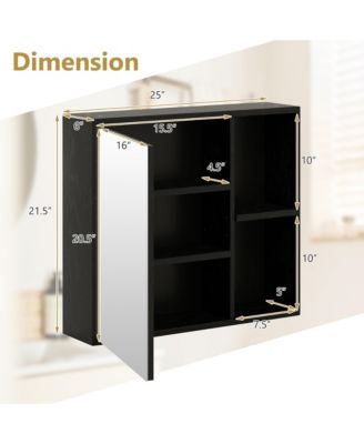 25" Engineered Wood, Silver Mirror Wall Mounted Storage Organizer w/ Single Mirror Door Bathroom Medicine Cabinet