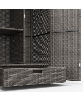 Outdoor Wicker Towel Rack for Pool w/ Drawer &amp; Cabinet, Dark