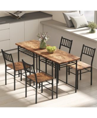 3-Piece Small Dining Table Set with Built-in Storage Rack,