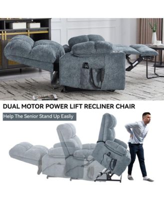 Heavy Duty Power Lift Recliner with Dual Motors, Massage & Heat, Infinite Position Chair with Cup Holders