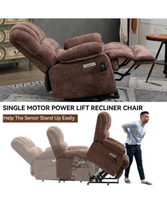 Oversized Power Lift Recliner for Big & Tall Adults, 23” Wide Chenille Chair with Massage, Heat & USB