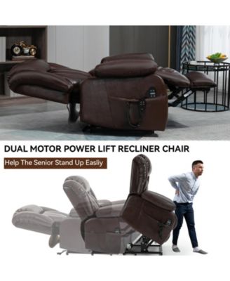 Genuine Leather Power Lift Recliner for Seniors, Dual Motor Chair with 8-Point Massage, Heat & Infinite Position