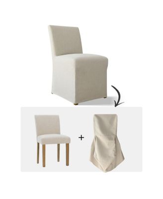 3 Pc. Wood Boucle Upholstered Removable Slipcover Pedestal Base Round Table Dining Room Set