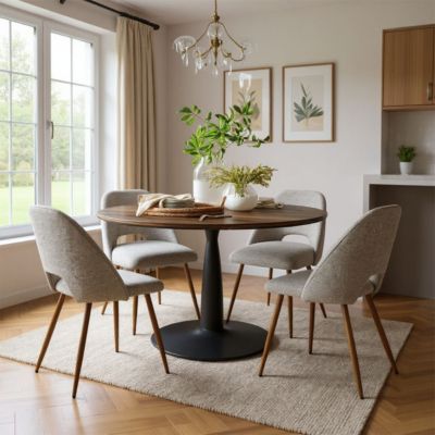 Walnut Finish Table And 4 Comfortable Chairs 5-Piece Dining Set
