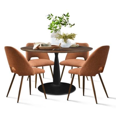 Walnut Finish Table And 4 Comfortable Chairs 5-Piece Dining Set