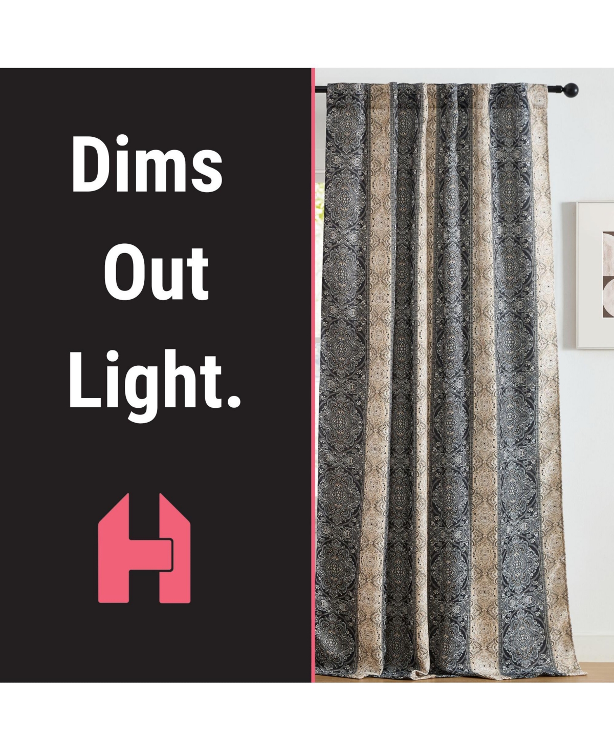 Hlc.me William Boho Damask Striped Patterned Window Back Tab Rod Pocket Curtains Bedroom - Light Blocking Darkening Window Panels, Set of 2