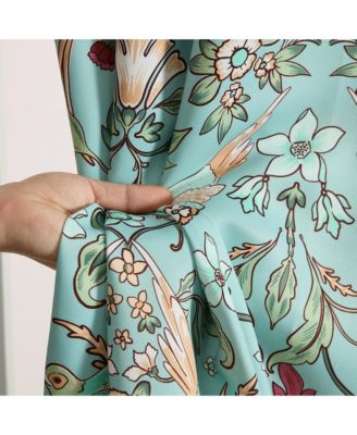 Florence Floral & Birds Patterned Window Back Tab Rod Pocket Curtains Bedroom - Light Blocking Darkening Window Panels, Set of 2