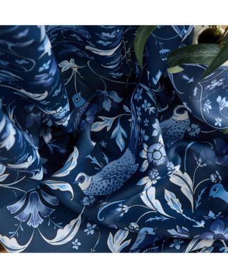 Florence Floral & Birds Patterned Window Back Tab Rod Pocket Curtains Bedroom - Light Blocking Darkening Window Panels, Set of 2