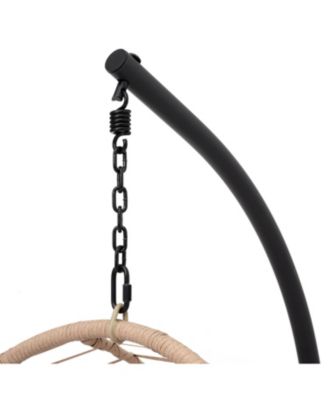 Natural Wicker Egg Swing Chair with Beige Cushion for Indoor and Outdoor Use