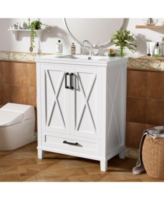 24" Solid Wood and MDF Bathroom Vanity with Sink, Soft-Close Doors, Drawer and Storage Shelves