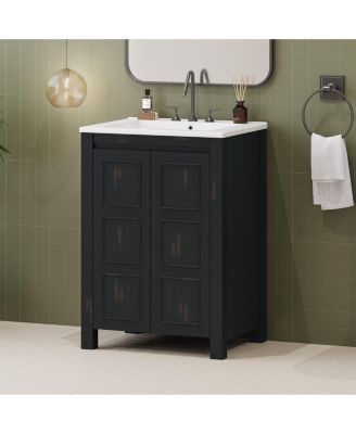 24x18x34" Small Bathroom Vanity Combo with Ceramic Sink and 2 Soft-Close Doors