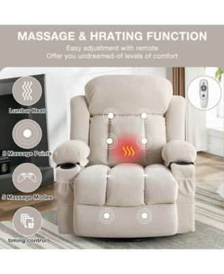 Swinging Recliner Massage Heated Sofa with USB and 2 Cup Holders