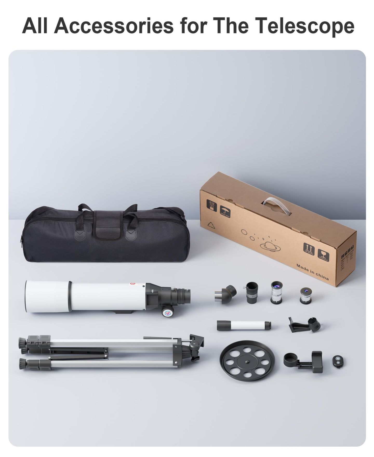 Детские игрушки SUGIFT 80mm Refractor Telescope with Phone Adapter Astronomy Science Kit, Ages 8+, цвет: Белый — фото 5