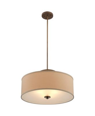 Brushed Bronze Drum Pendant Chandelier 20" Wide Modern Sand Stone Linen Shade Fixture for Dining Room House