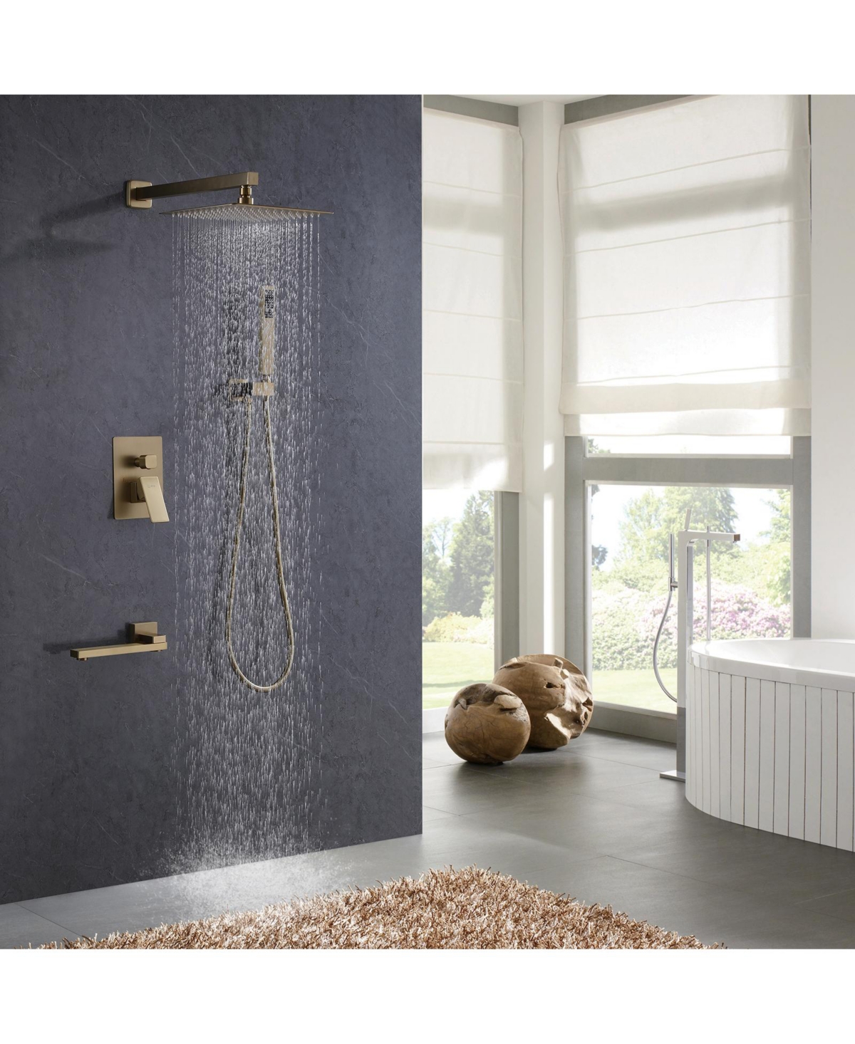 Greenspring Single-Handle 3-Spray Square High Pressure Tub and Shower Faucet in Brushed Gold (Valve Included)