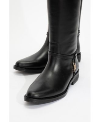 May Leather Knee High Buckle Boot (Women)