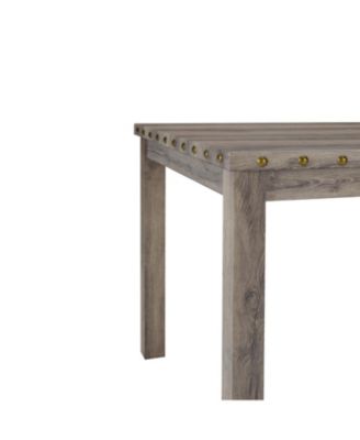 Rustic Counter Height Dining Table Set for 4, Farmhouse 5-Piece Linen Upholstered Stools Dinette Set with Nailhead Accents