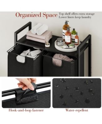 Laundry Basket Organizer, Laundry Hamper with Shelf &amp; 2 Pull-Out Removable Bags, Dirty Clothes Hamper Organizer for Laundry Room Bathroom and Dorm, 2 x 11.8 gallons (44.5L)