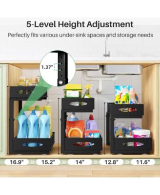 Under Sink Organizer, 2 Tier Pull out Cabinet Organizer Baskets with Mesh Sliding Drawers, Slide out Storage Shelf for Home, Kitchen, Bathroom, Pantry, Office Cabinet, Countertop(1 Pack)