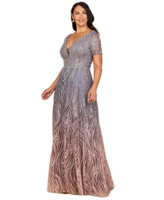 Women's 28961 - Short Sleeve V-Neck Beaded Ballgown