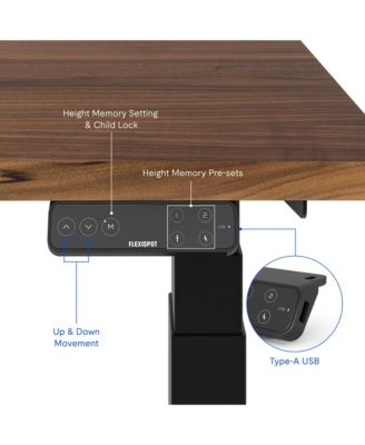 E7-COMMERCIAL 55  W Electric Adjustable Standing Desk, Black Walnut Top, Black Base
