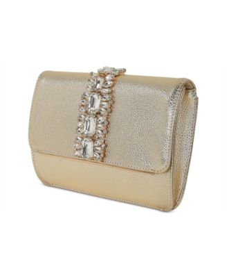 Woman's Lux Faux Leather Envelope with Crystal Panel
